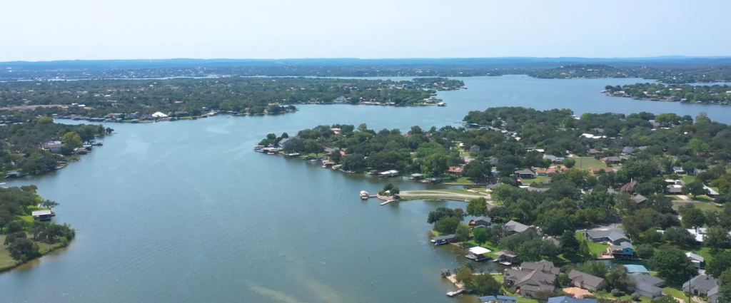 Aerial view of Lake LBJ and Horseshoe Bay, Texas